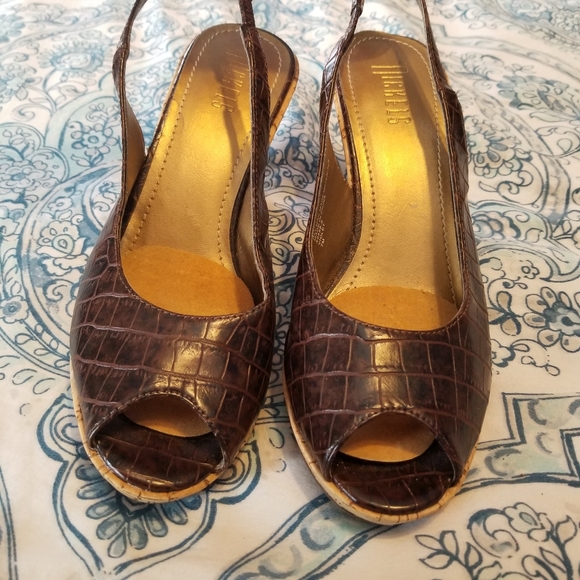 Nickels Crocodile Patterned Peep-toe Wedges - Picture 3 of 8